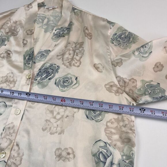 Vintage Pura Seta Silk Floral Button Front Tunic Top L Womens Boho Coastal Beach - Picture 5 of 10